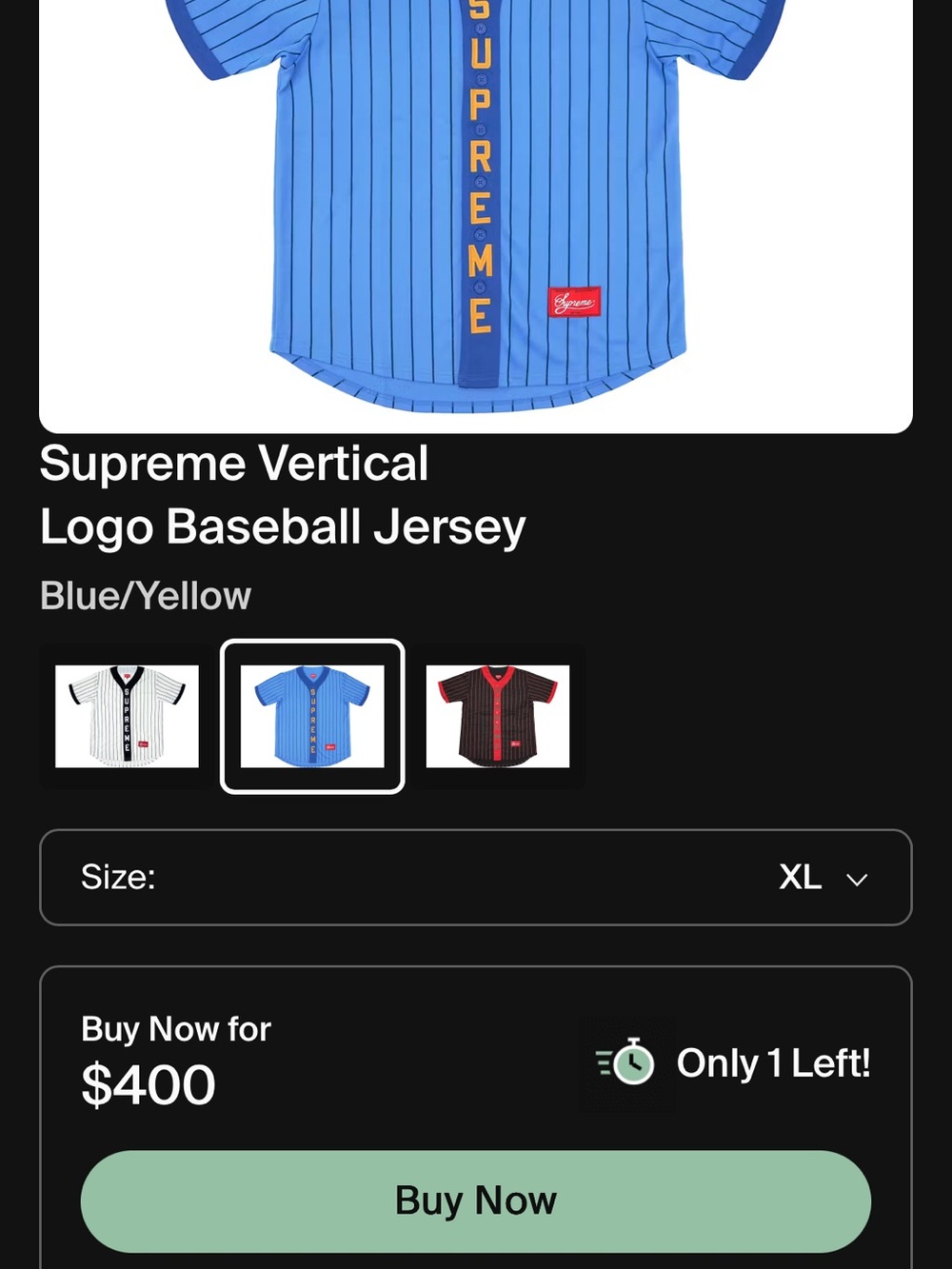 Supreme Blue and Yellow Vertical Logo Baseball Jersey